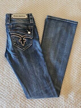 Rock Revival Johanna Bootcut Jeans Womens Size 26 x 33 MedWash Embellished